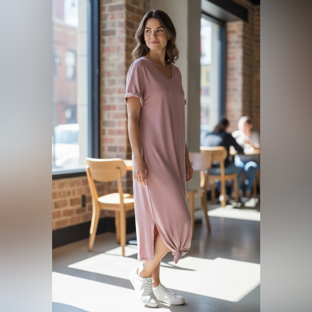 Wishlist Relaxed V-Neck Mauve Women’s Maxi T-Shirt Dress S/M